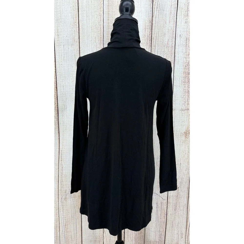 Eileen Fisher Scrunch‎ Neck Tunic Size XXS Black Long Sleeve Top Tencel NWT